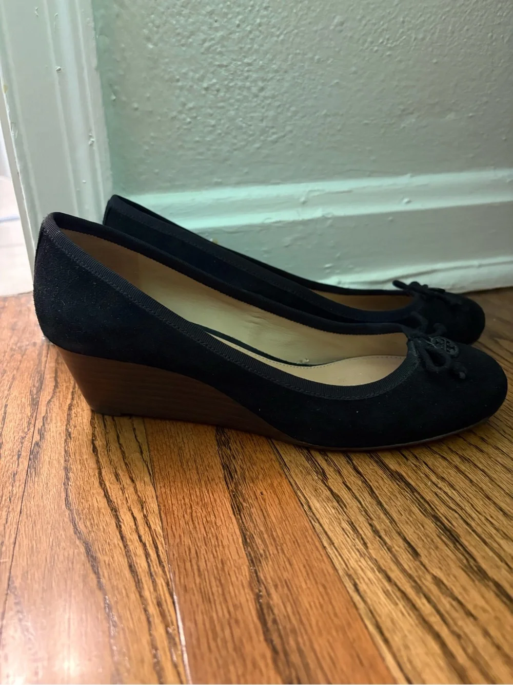 Tory Burch Black Suede Wedge Heels